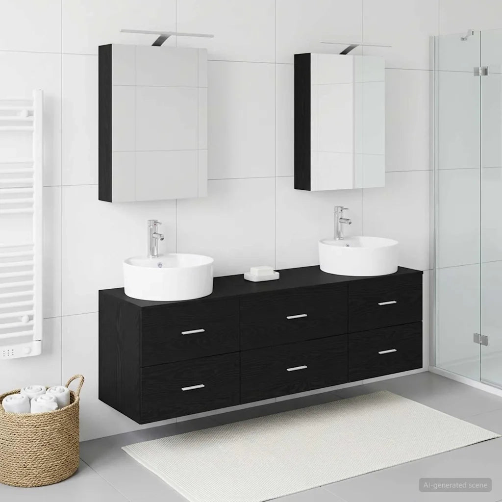 Set di mobili per il bagno 5 pcs Rovere Nero 3406872