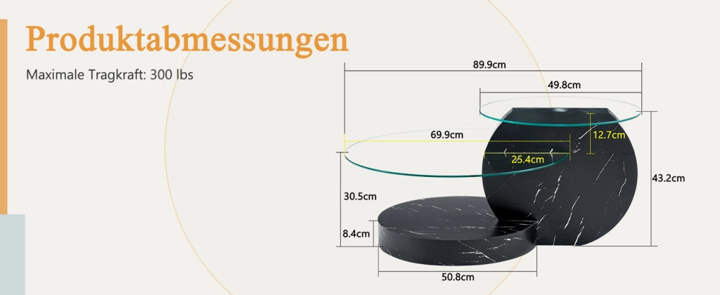 TAVOLINO da caffè a più livelli Ø 49,8/69,8 cm MDF e vetro temperato Nero/Trasparente
