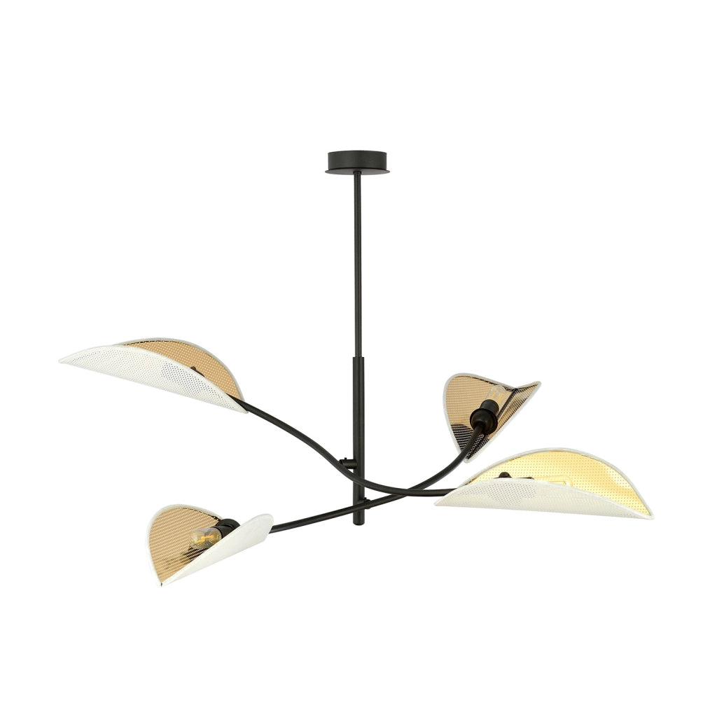 Sospensione Nordica 4 Luci Marte Acciaio Nero Bianco E Oro Bracci Regolabili