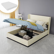 Letto Contenitore Imbottito con Testiera ¨C MINIMAL ¨C Beige 140x200 con Materasso