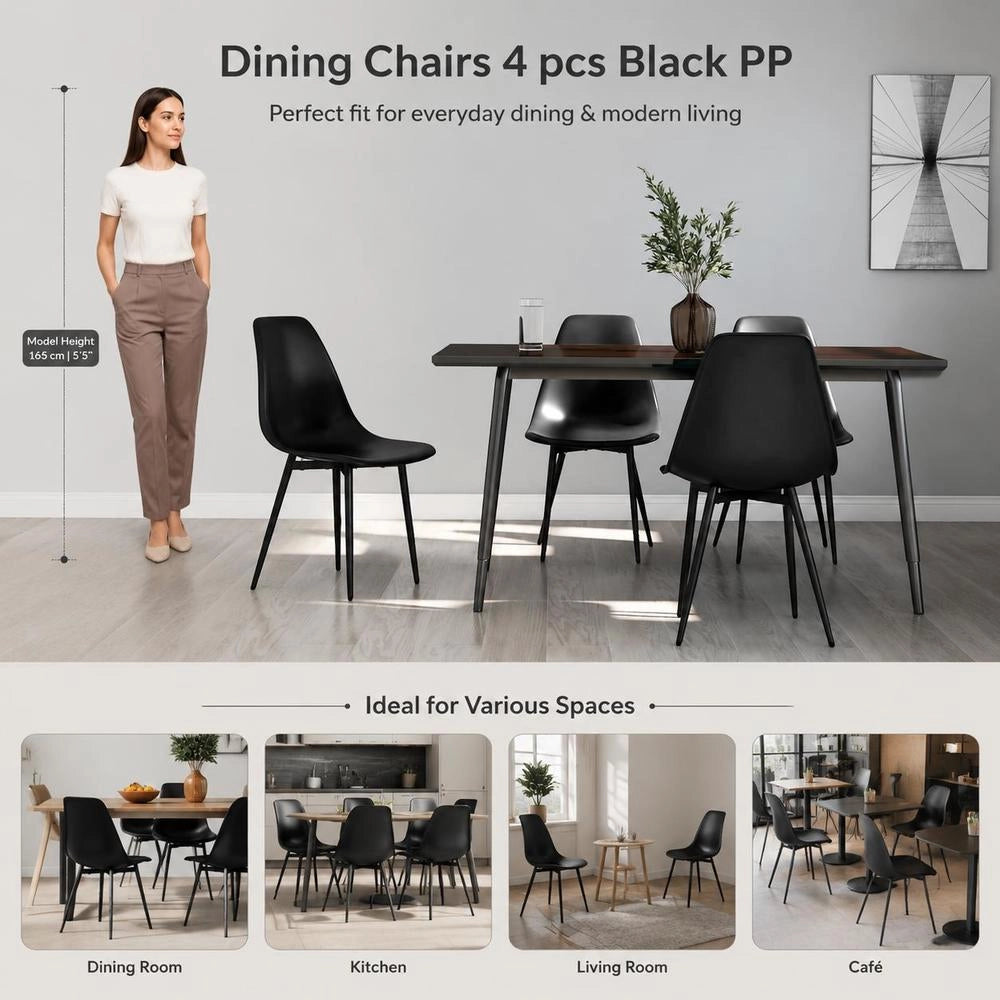 Dining Chairs, Set Of 4, Black PP