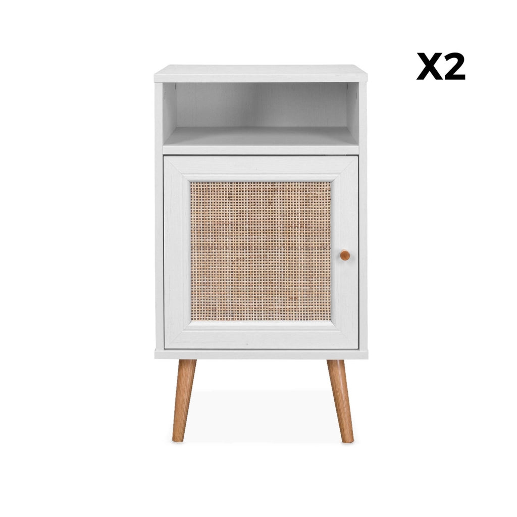 Set 2 comodini scandinavi in intrecciatura cannage, bianco sporco