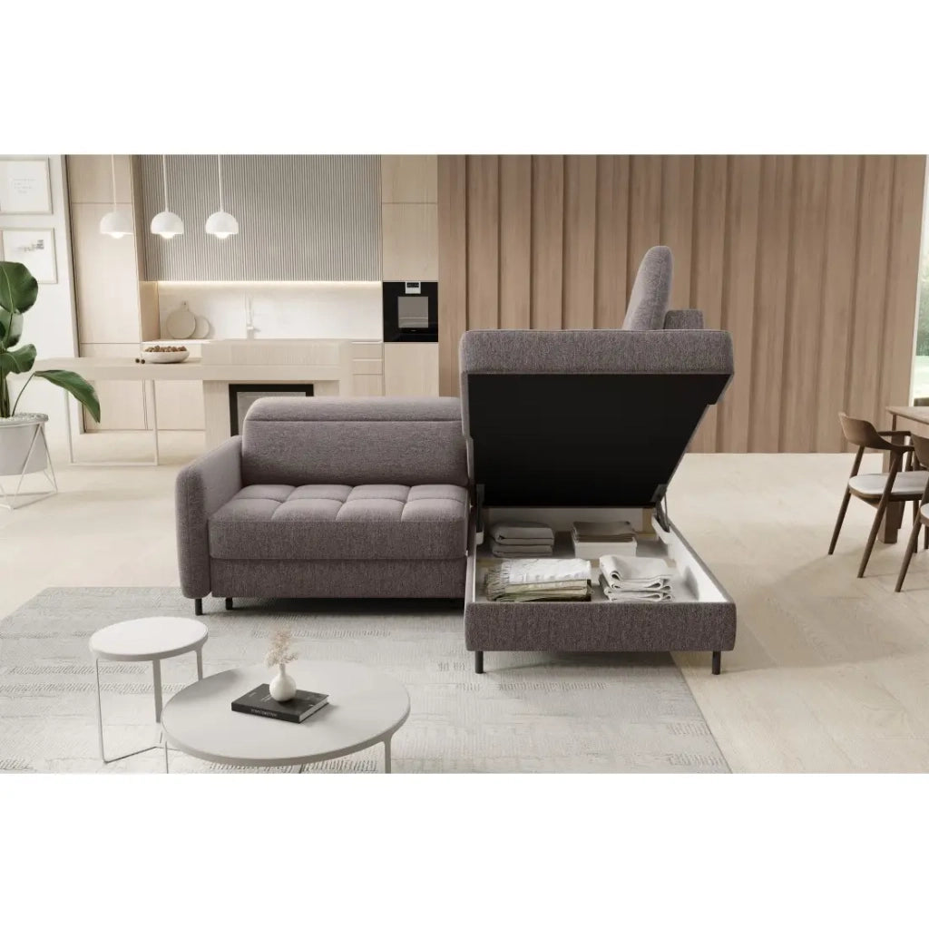 Divano ad angolo destro convertibile BARNEA 208 cm marrone con contenitore
