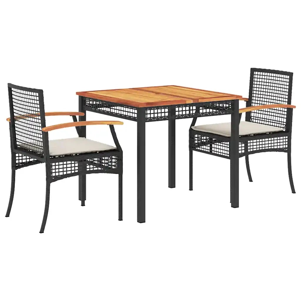 Set da Pranzo da Giardino 3 pz con Cuscini Nero in Polyrattan 3213560