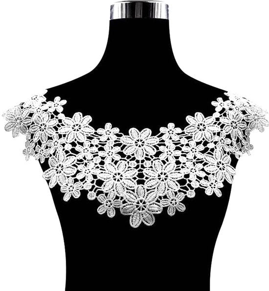Decorazione per Abito da Sposa con Applicazione a Pizzo - Poliestere di Alta Qualità - 45 cm di Larghezza - Applicazione per Colletto