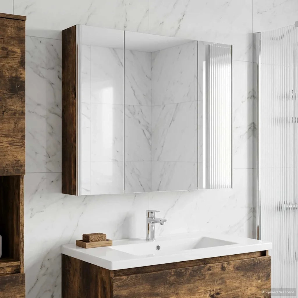 Mobiletto per specchio da bagno Rovere fumé 83,5 x 15,5 x 70 cm 889267