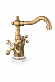 Rubinetto bagno Per Lavabo Vintage Bronzato stile antico ceramica piletta inclusa