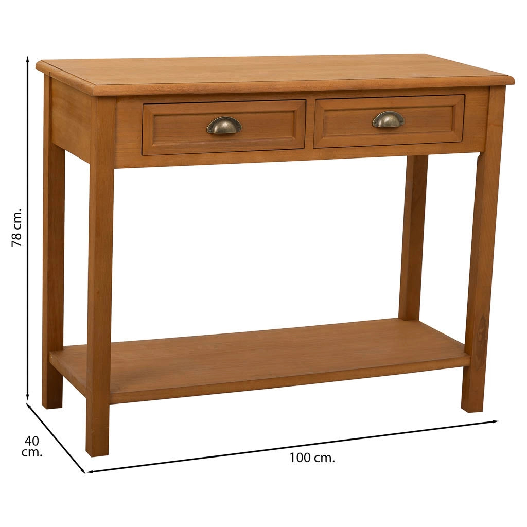 Mobile da ingresso in legno con 2 cassetti e 1 ripiano marrone 100x40x78