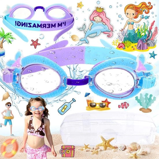 Anti-condensante occhiali da subacqueo per bambini - Occhiali da subacqueo colorati con scatola di montatura per bambini di 3-12 anni.