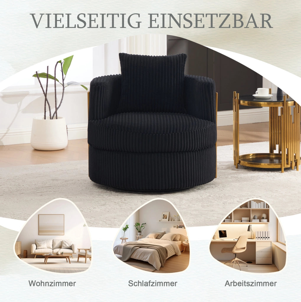Poltrona girevole 360° in corduroy con vano contenitore; 76x79x78 cm; nero