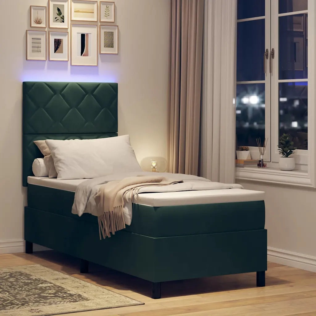 Letto a Sorgente LED Verde Scuro 80 x 200 cm Velluto 3343343