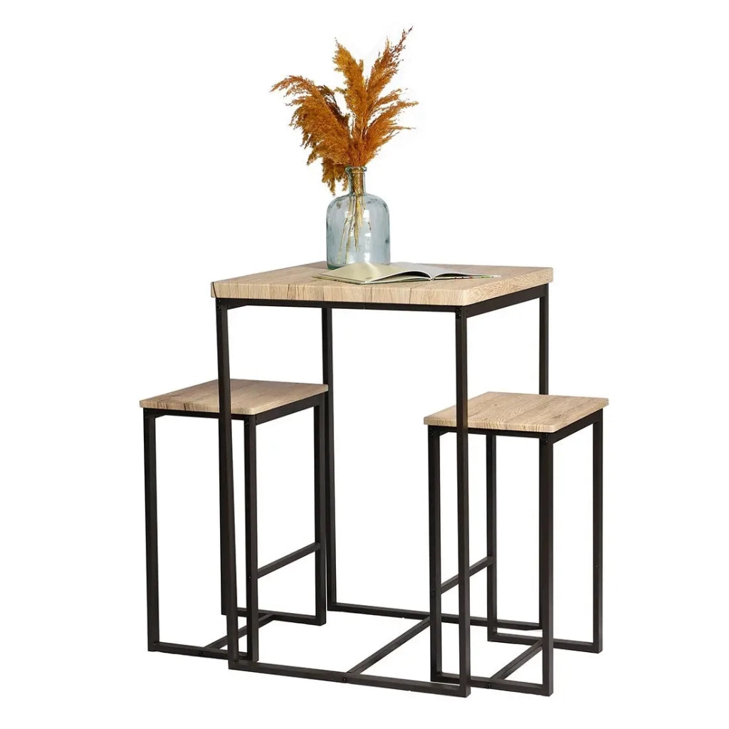 Set tavolo alto con 2 sgabelli - DARYL - Rovere e Metallo Nero