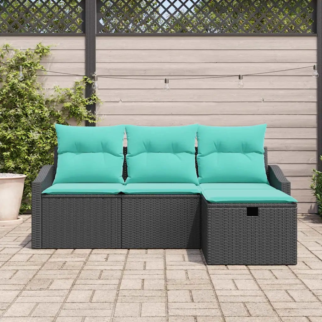Set di divani con cuscino 4 pcs Nero Poly Rattan