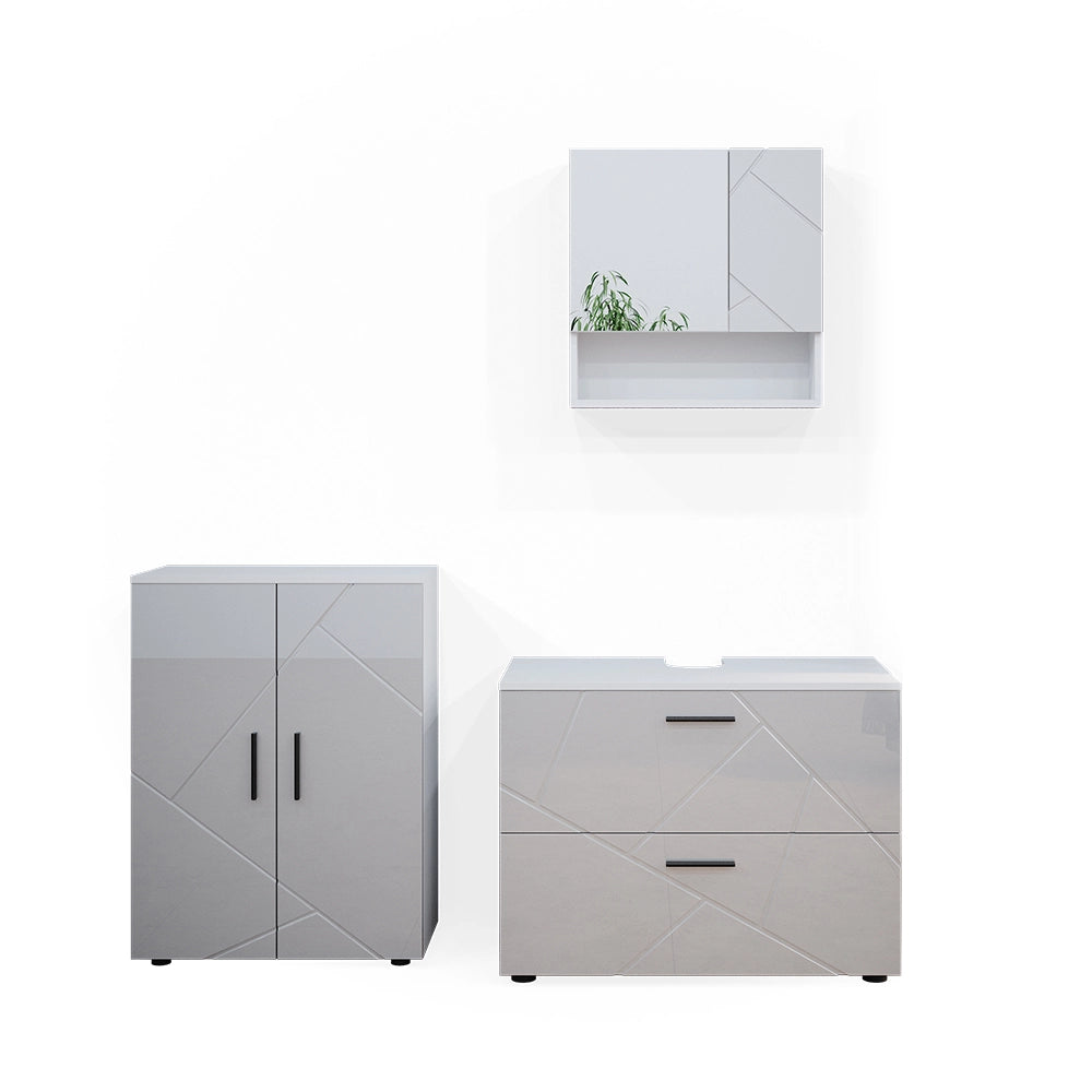 Vicco Set mobili bagno Bianco lucido 3 pezzi, con base 80 cm