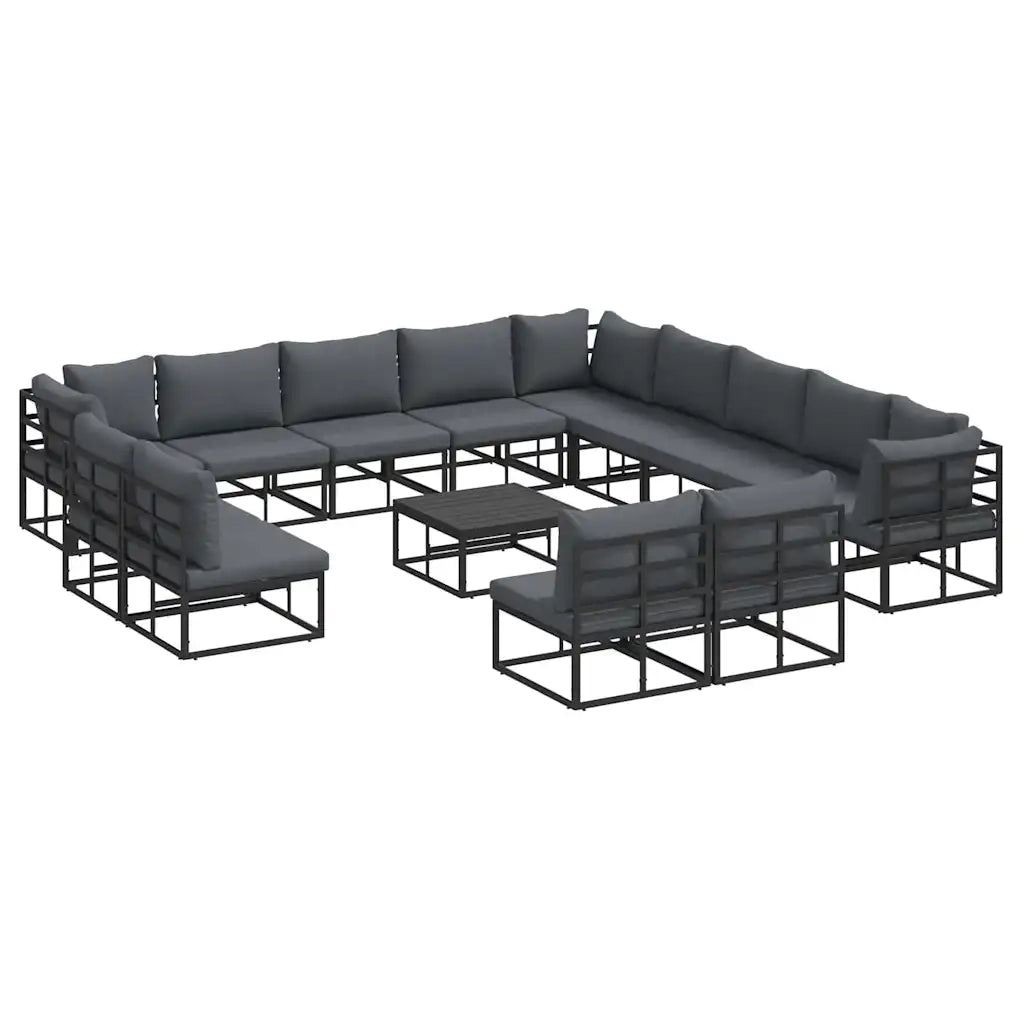 Set Divano da Giardino con cuscino 14 pcs Nero Alluminio 3378931