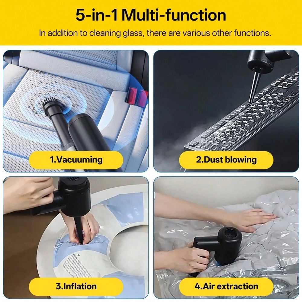 Trade Shop - Pulitore Multifunzione Aspirapolvere Soffiatore Tira Acqua Vetri Senza Fili 5in1 Elettrico -