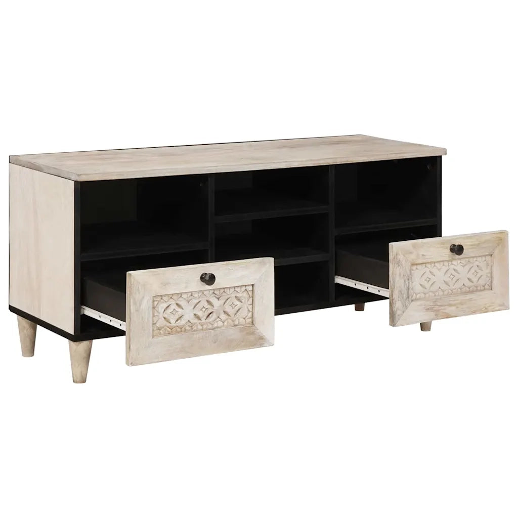 vidaXL Mobile TV Bianco 100 x 33 x 46 cm legno massello di mango