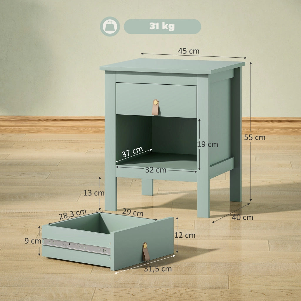 Comodino con cassetto e ripiano aperto ¨C zephmum ¨C Verde 45x40x55 cm