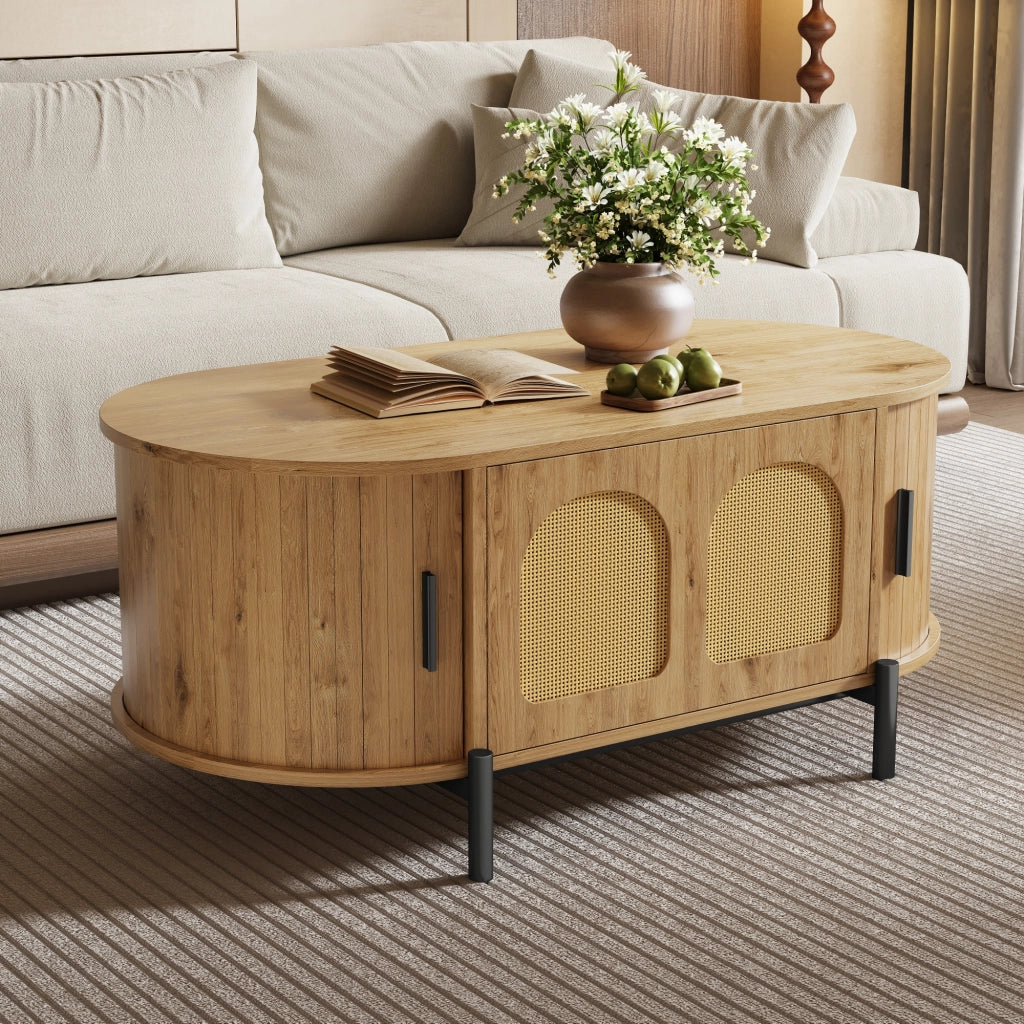 Tavolino da caffè con 3 ante - per soggiorno - in MDF - 100×50×40 cm - naturale