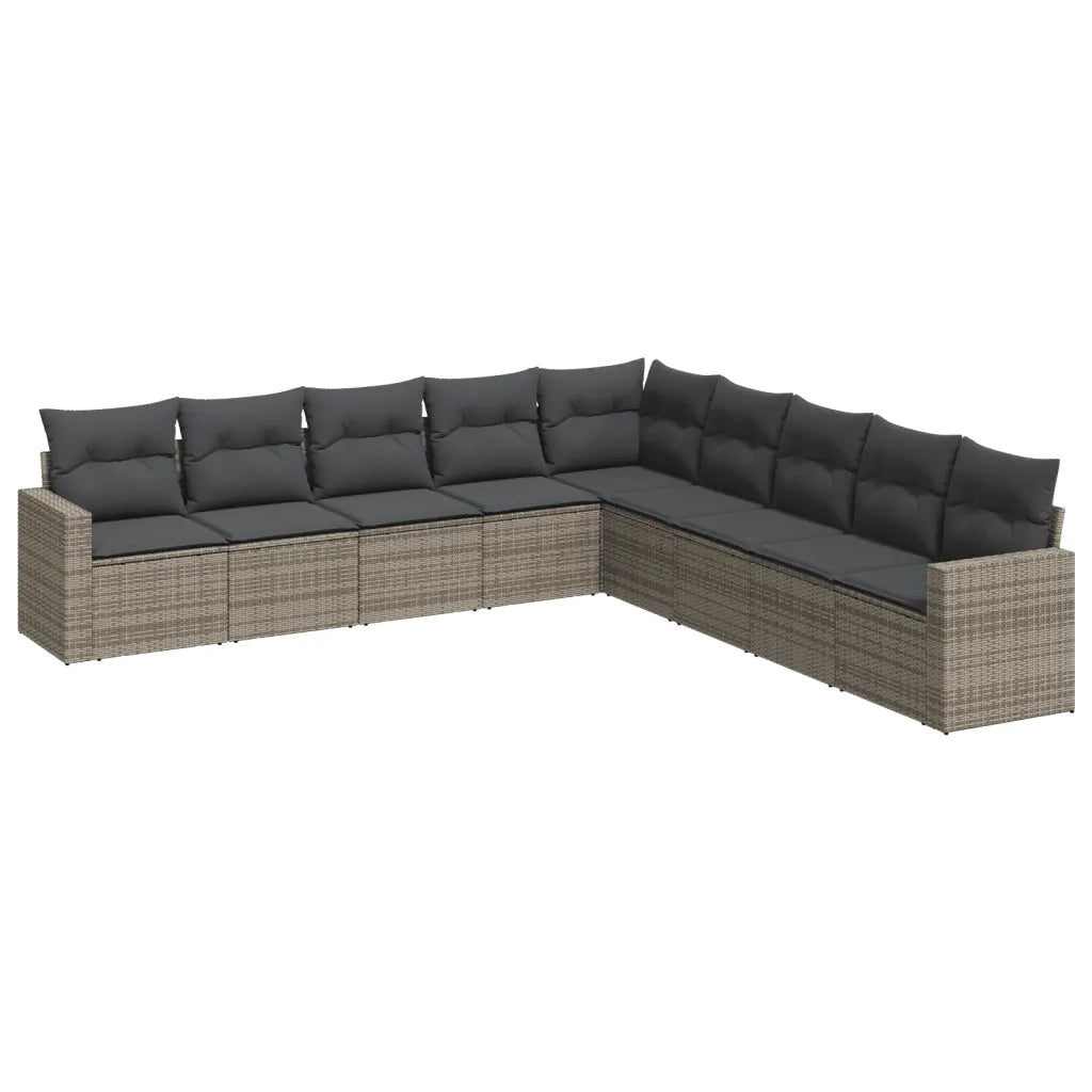 Set Divano da Giardino 9 pz con Cuscini Grigio in Polyrattan 3251427