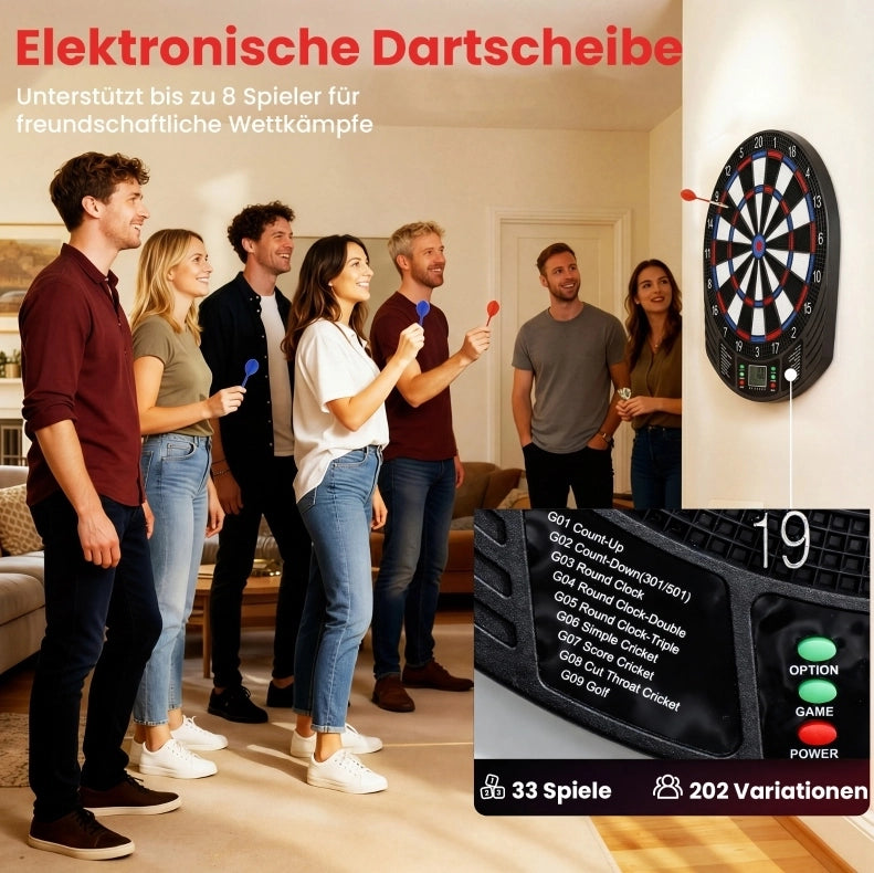 Elettronico Bersaglio da Freccette per 1-8 Giocatori con Display LCD e 6 Freccette Colorate