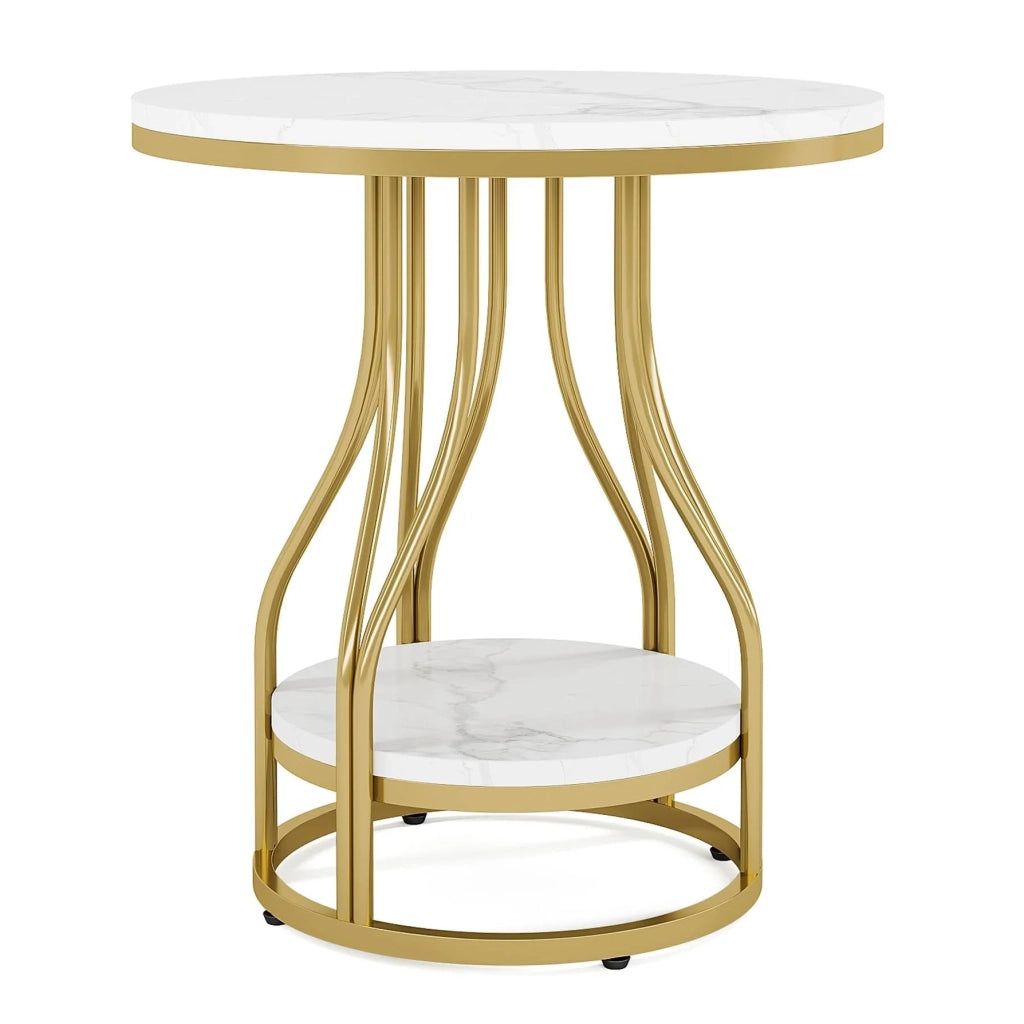 Tavolino rotondo a 2 ripiani bianco e oro 50x50x60 cm