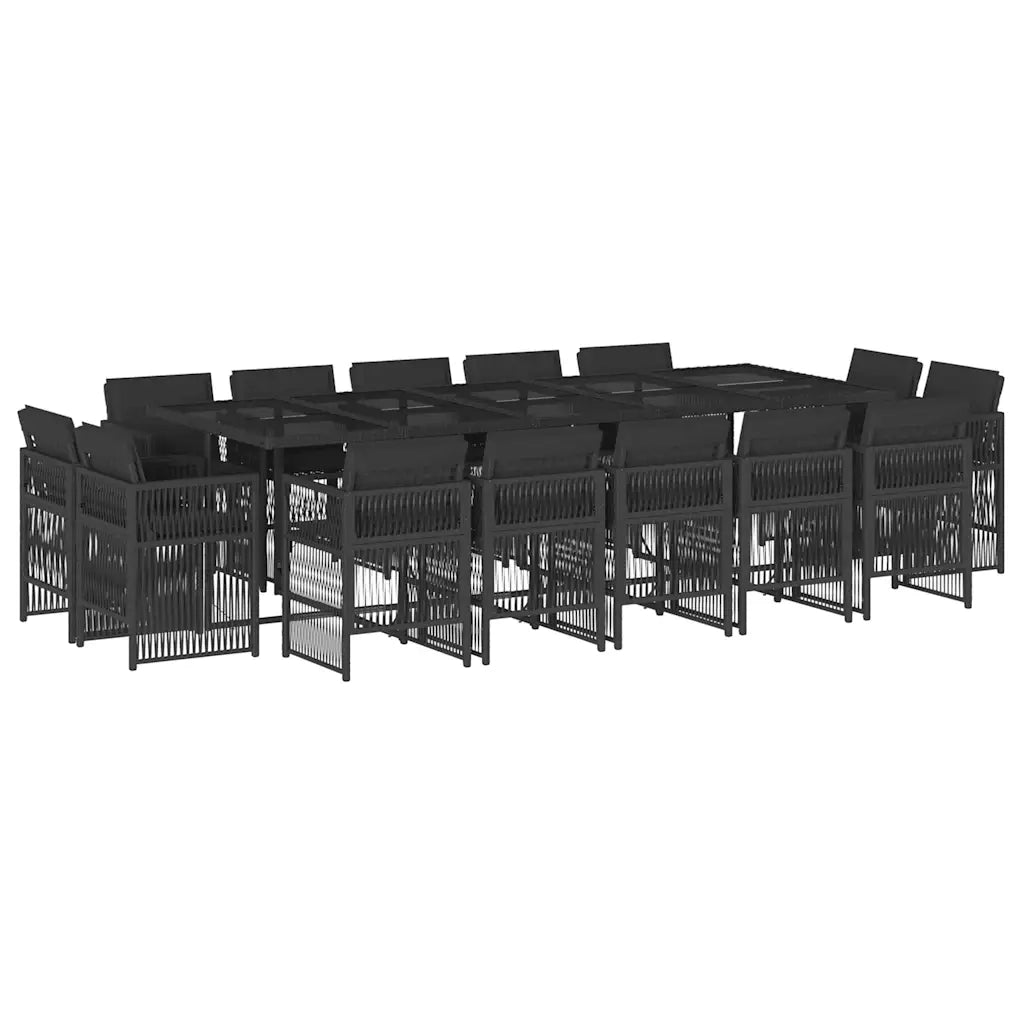Set da Pranzo da Giardino 15 pz con Cuscini Nero in Polyrattan