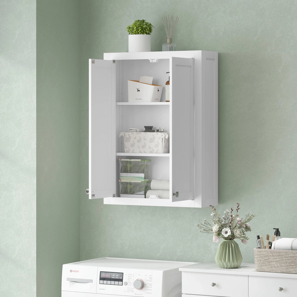 Mobile da Bagno a Parete 61x20x84 cm con 3 Ripriani in MDF Bianco