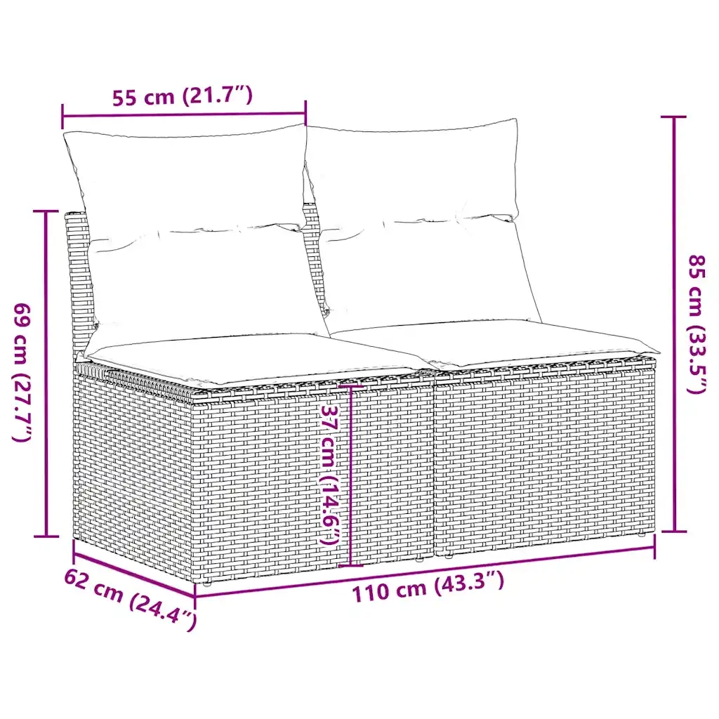 Set Divano da Giardino 2 pz | Set Salotto da Giardino con Cuscini Beige Polyrattan Acacia