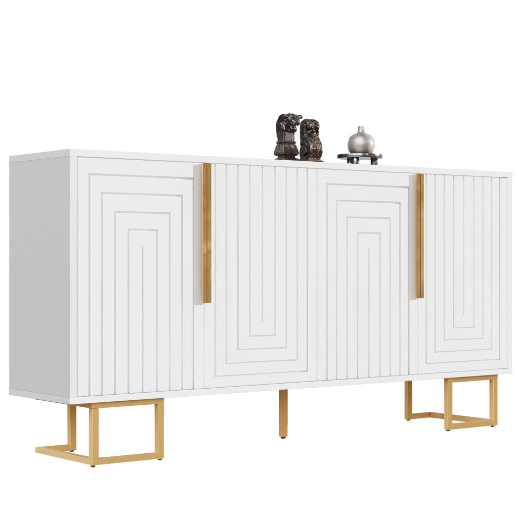 Credenza 152x40x75 cm con 2 ante e 4 ripiani; dispositivo antiribaltamento; MDF bianco