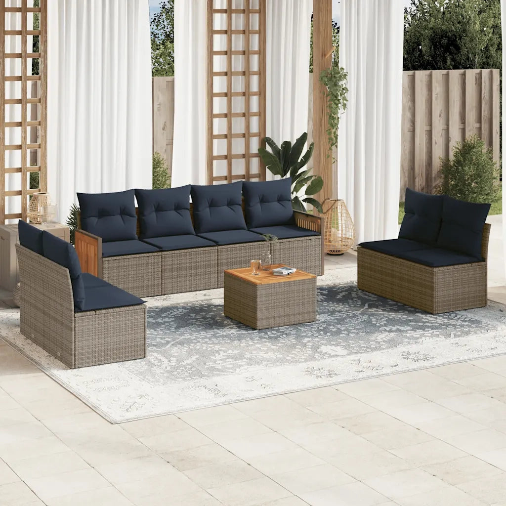 Set Divani da Giardino 9 pz con Cuscini Grigio in Polyrattan 3227580