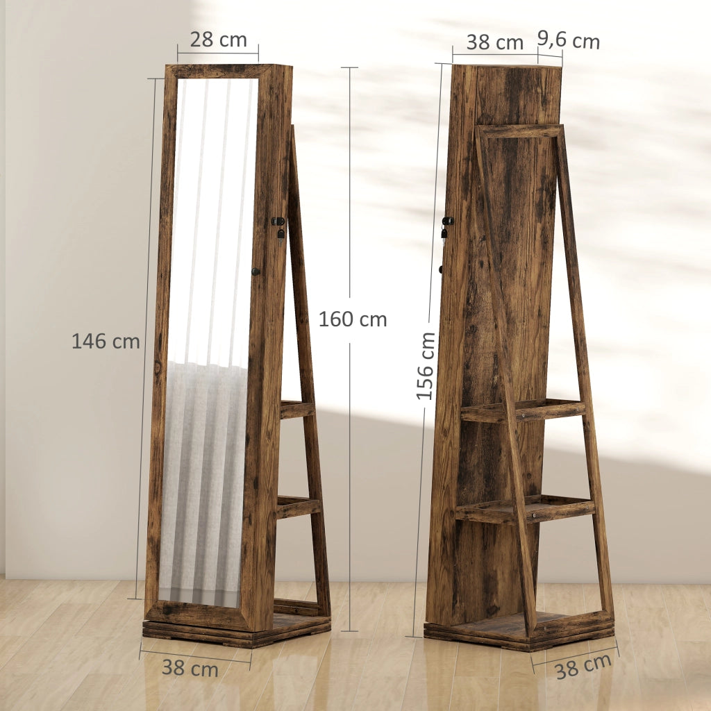 Armadio per Gioielli con Specchio Rotante ¨C zephmum ¨C Marrone 38x38x160 cm