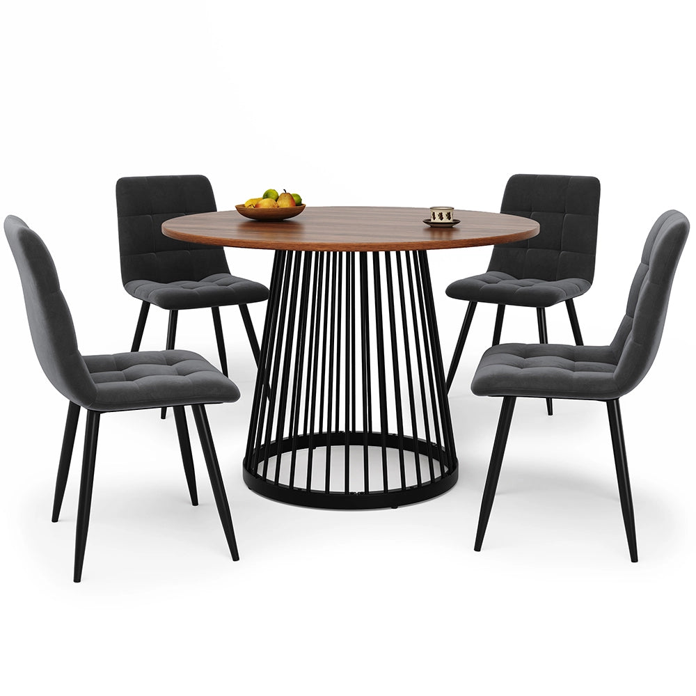 Set tavolo-Xylo-80cm rotondo 4 sedie velluto piedi neri
