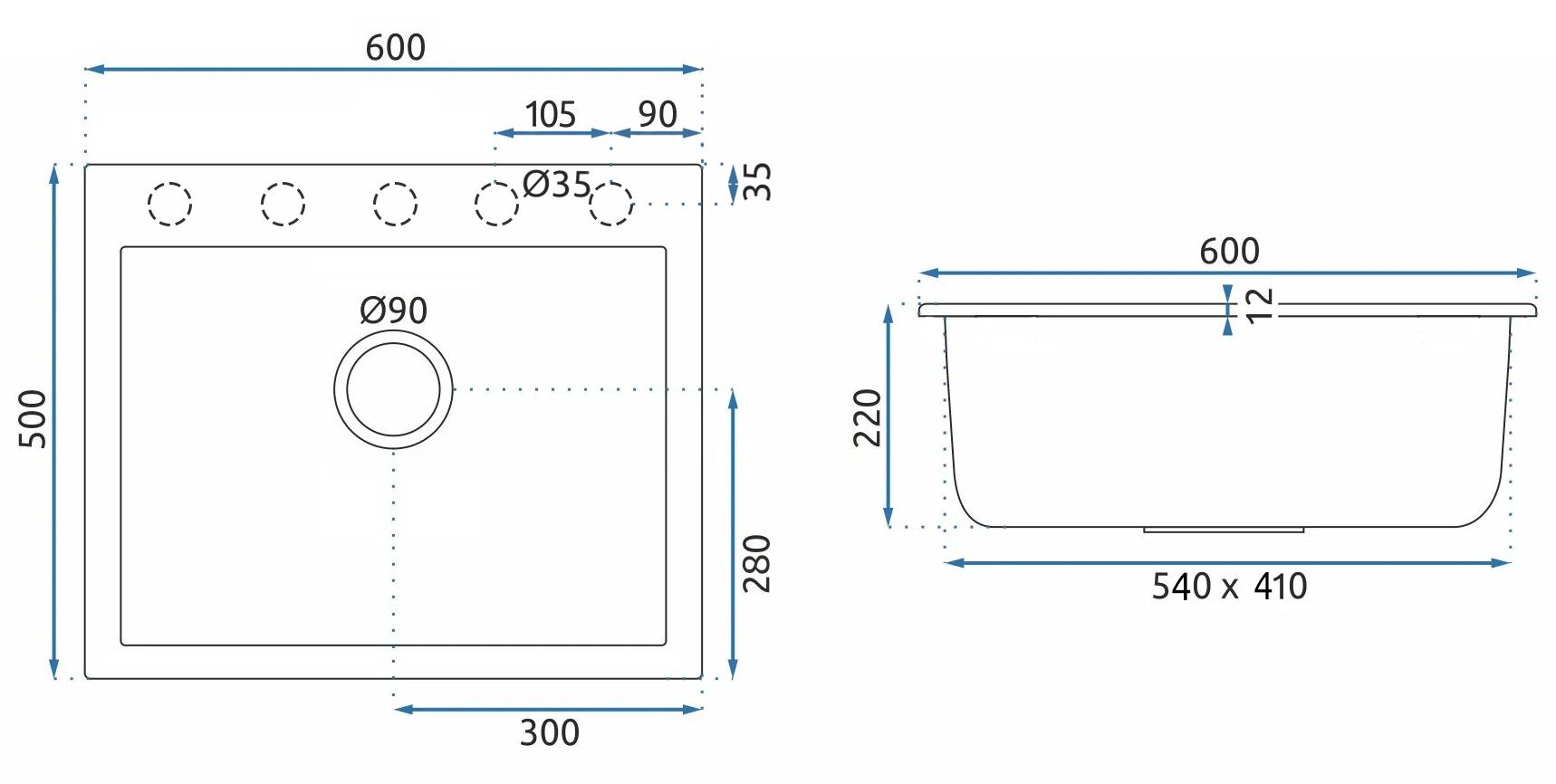 Lavello Granit West XL Black Dots