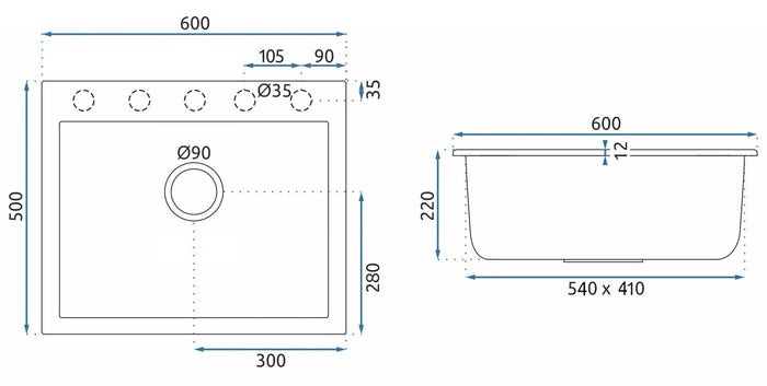 Lavello Granit West XL Black Dots