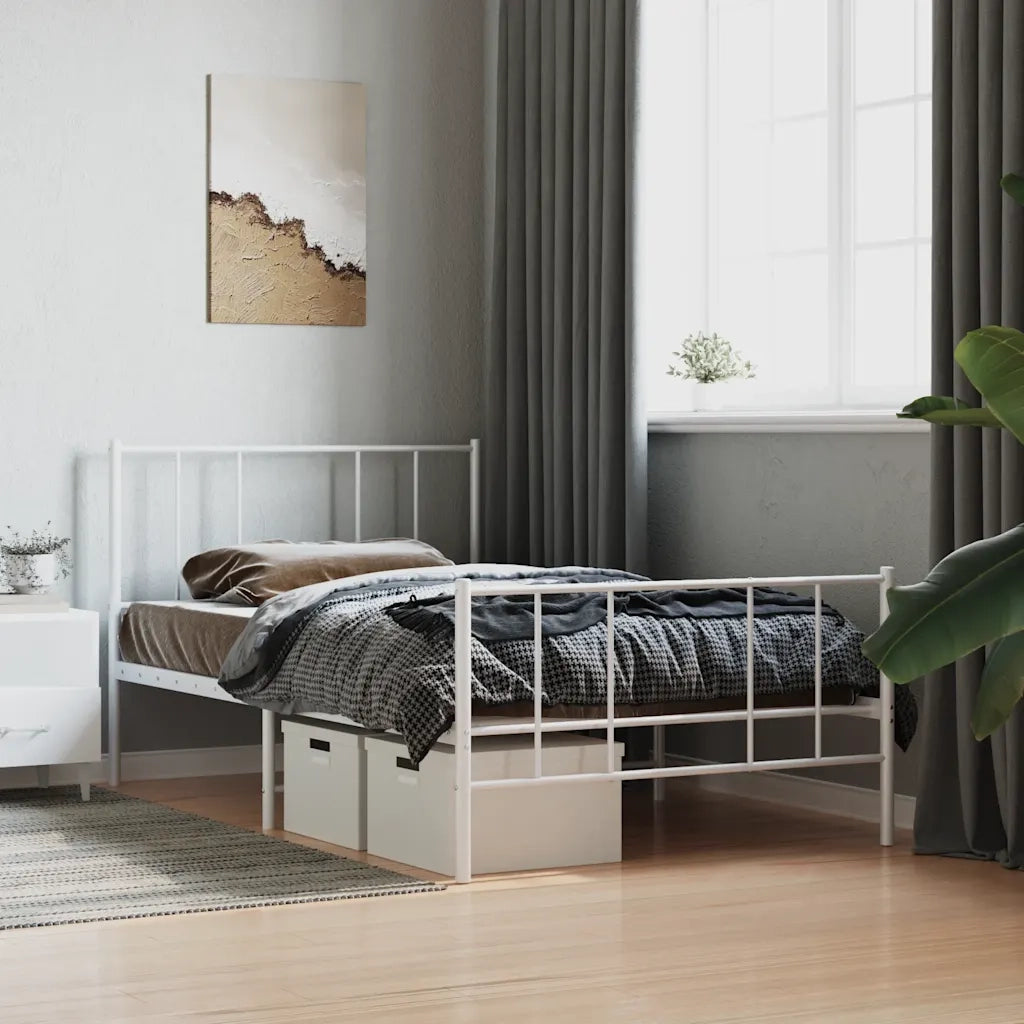 Giroletto con Testiera e Pediera-Struttura Letto Metallo Bianco 90x190 cm 505085