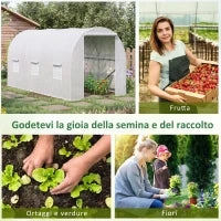 Serra da Giardino a Tunnel Per Piante in PE con Tubi in Ferro, Bianco, 350x200x200cm