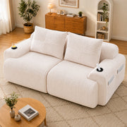 Divano modulare 2 posti con portabicchieri e tasca laterale ergonomico in velluto a coste beige 200 × 99 × 80 cm