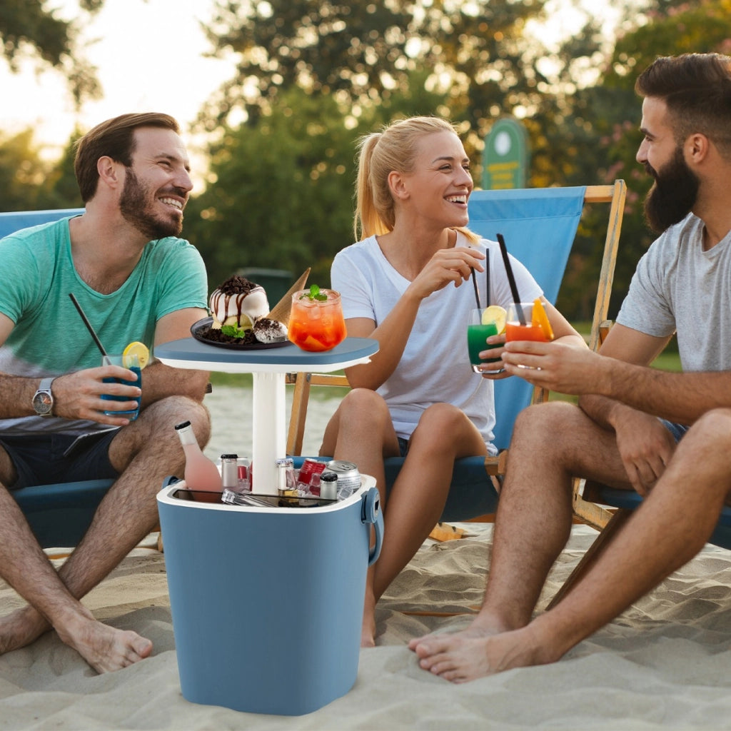 Tavolo bar portatile con frigo da 15L, Tavolo frigorifero in PP resistente alle intemperie con maniglia Blu-Contenitori raffreddamento