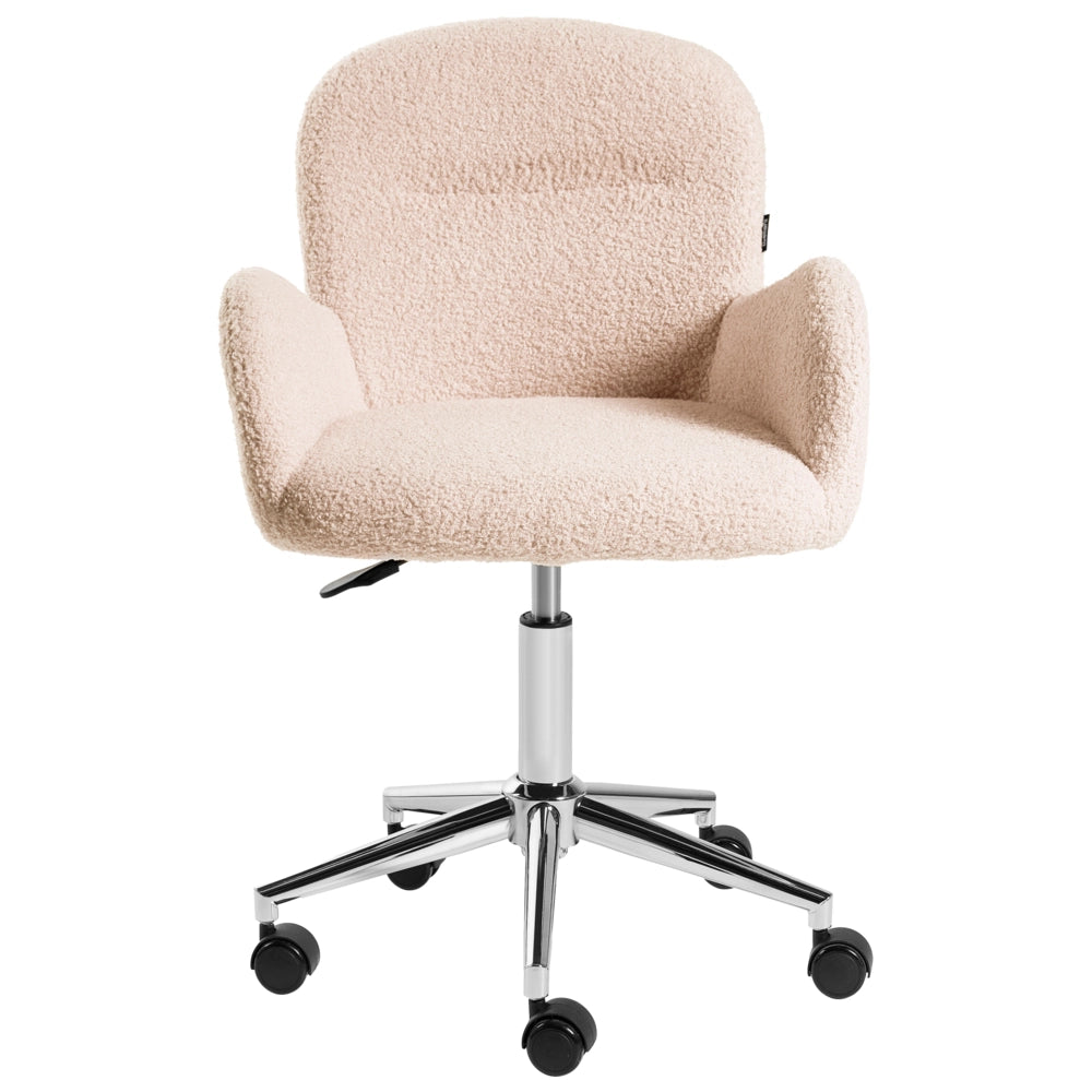 Sedia da ufficio girevole con altezza regolabile in tessuto boucle beige chiaro stile moderno retrò ufficio di casa