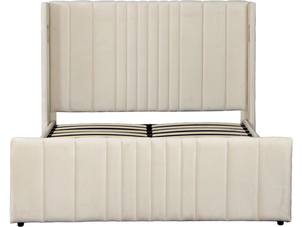Letto matrimoniale con contenitore in tessuto e lampade integrate "Verbier" - 160 x 200 cm - Beige
