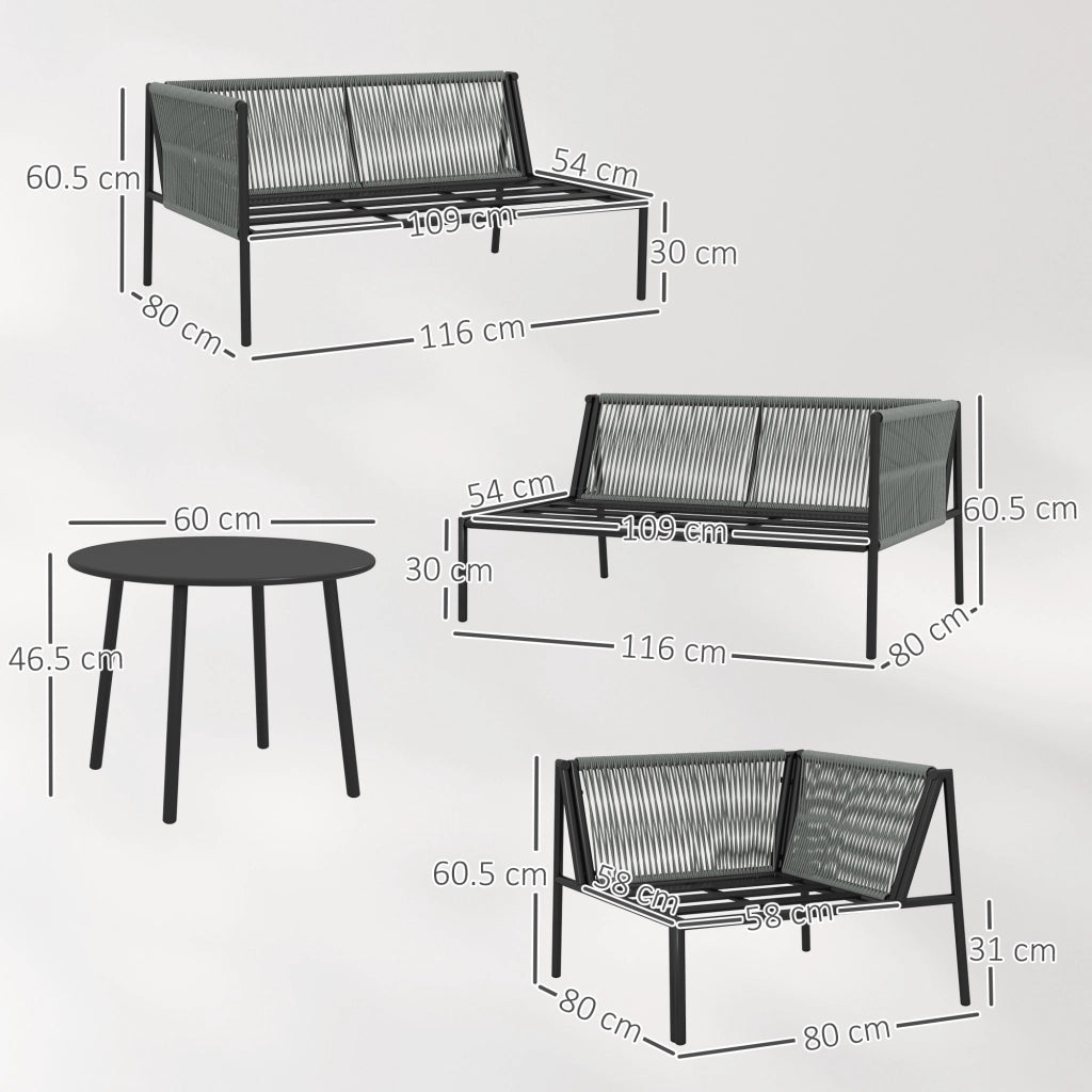 Salotto da Giardino con Divano Angolare Modulabile e Tavolino da Caffè in Rattan Grigio