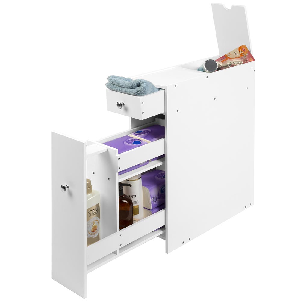 Mobiletto Salvaspazio Bagno Mobile in Legno MDF Bianco con Cassetti 48x16x58cm