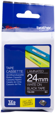 Brother TZE-355 nastro per etichettatrice Bianco su nero