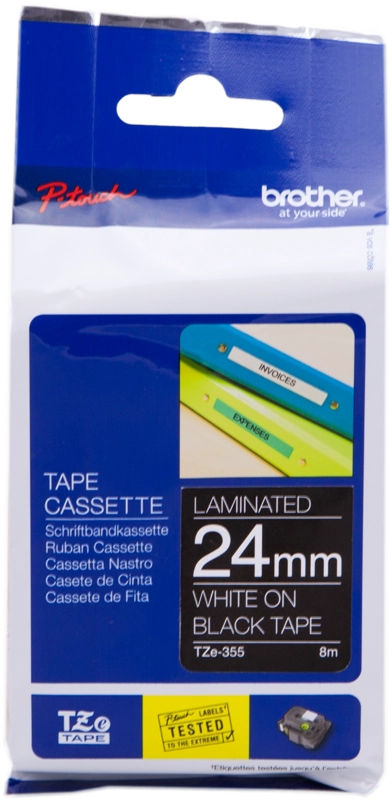 Brother TZE-355 nastro per etichettatrice Bianco su nero