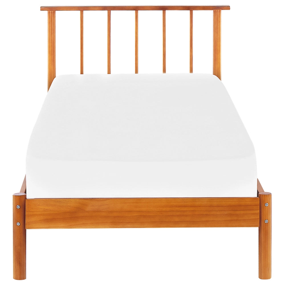 Letto in legno di pino chiaro misura singola 90 x 200 con testiera a doghe in stile rustico minimalista