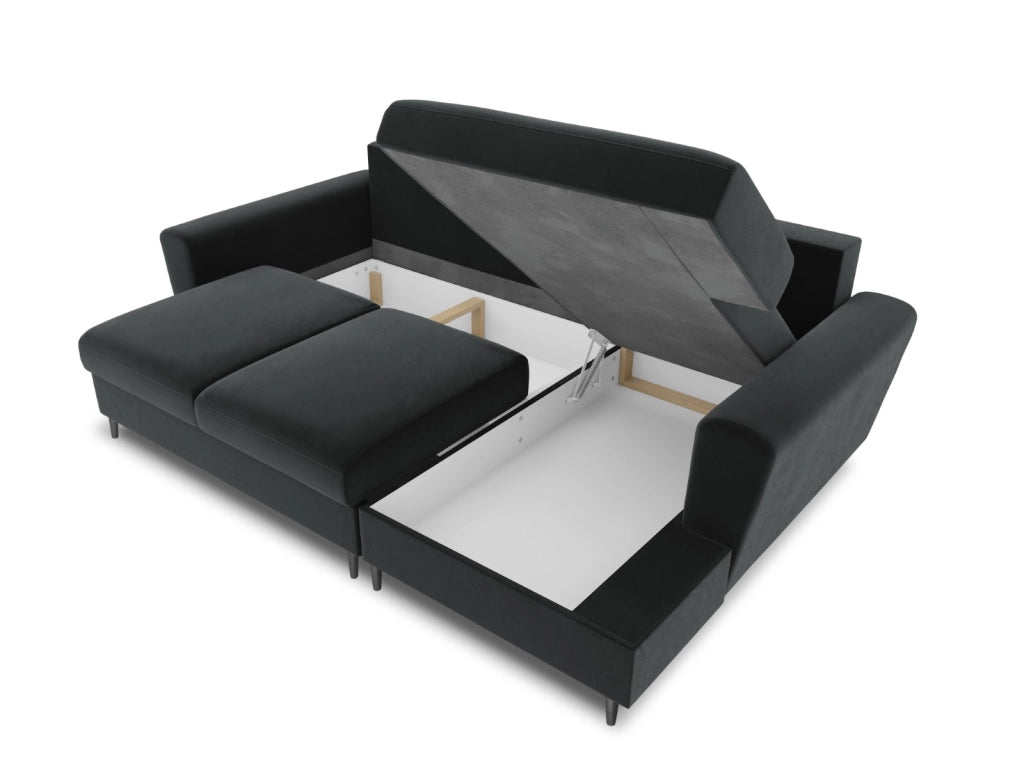 Cosmopolitan Design - Divano convertibile angolare destro con contenitore "Kyoto" 4 posti in velluto grigio scuro 
