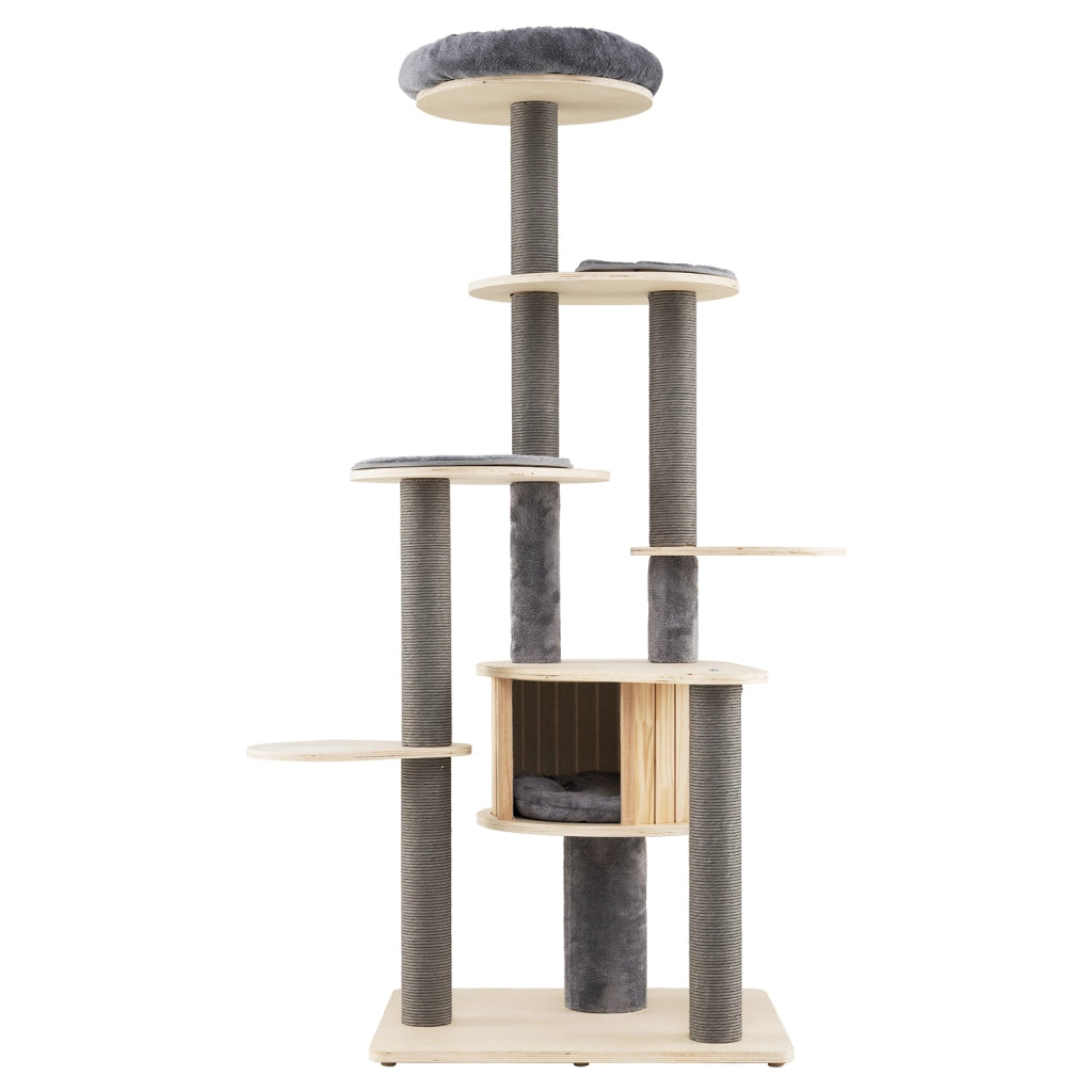 Albero per gatti alto 172 cm posatoio imbottito rifugio privato-Mobile arrampicata per gattini tappetini staccabili pali graffi base stabile