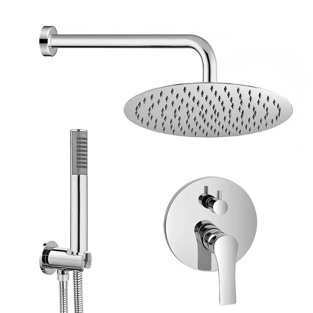 Set doccia cromo braccio 40 cm + soffione 20 cm + miscelatore e kit doccia Flat