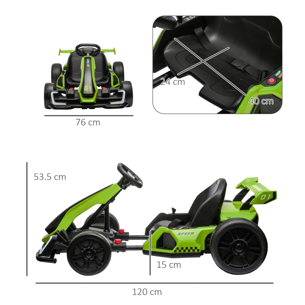Go Kart Elettrico per Bambini 24V 12km/h con Seggiolino Regolabile Verde